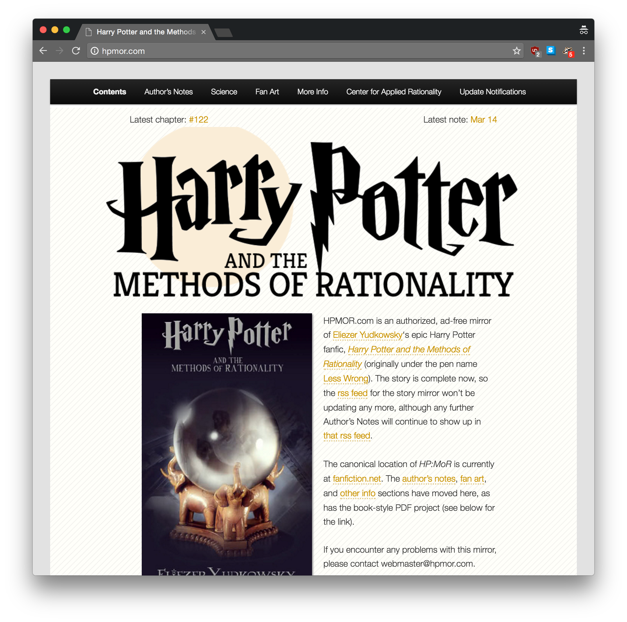 Here's a screenshot of hpmor.com in a desktop-width browser. It looks like a normal web page